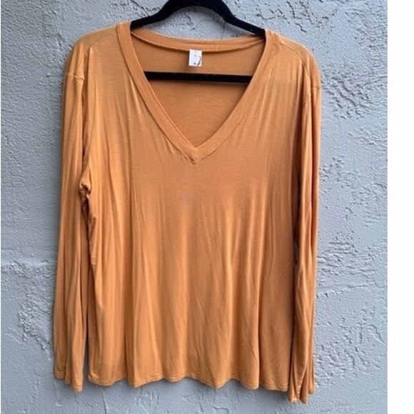 mts Tops - MTS Mustard Top Bamboo Boho Earthy Capsule Minimalist V-Neck Long Sleeve